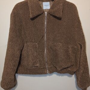 Brown Teddy Cropped Jacket